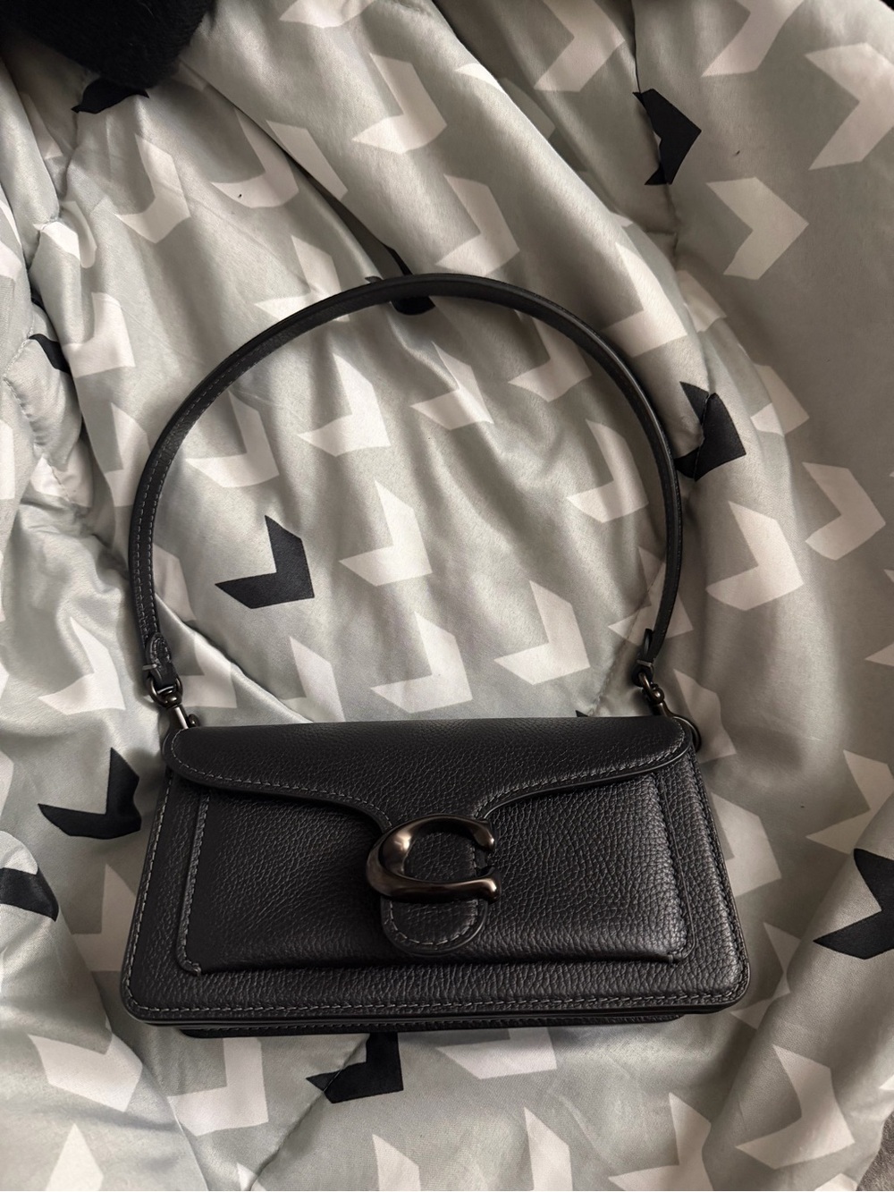 Coach Black Pebbled Leather Shoulder Bag with Signature 'C' Clasp
